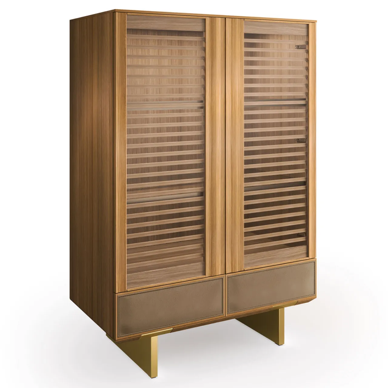 Arcari Arredamenti Cabinets<Solferino walnut Canaletto natural glass doors slats drawer leather Sideboard