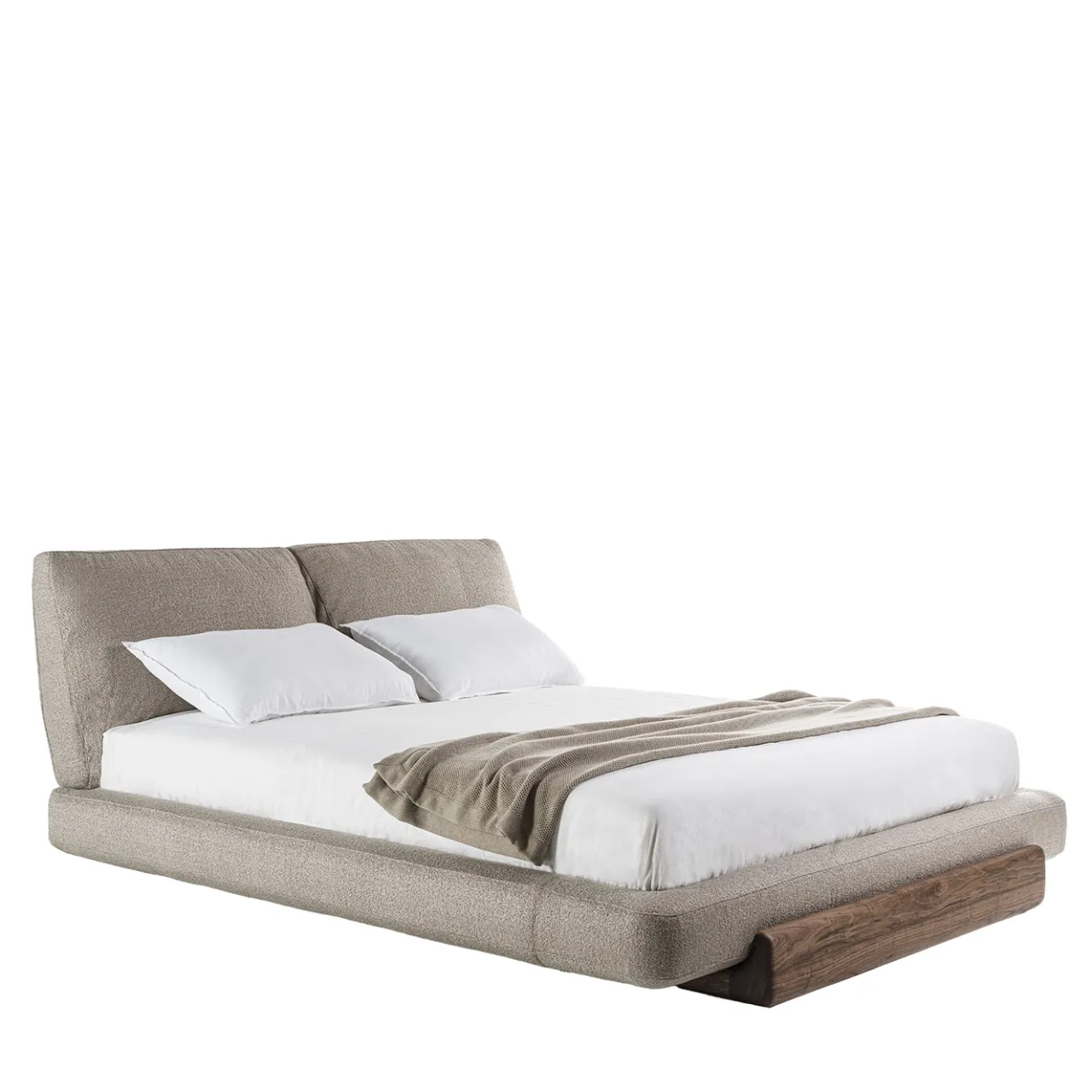 Riva 1920 Beds<Sospiro solid walnut wood and Taupe bouclé fabric Bed