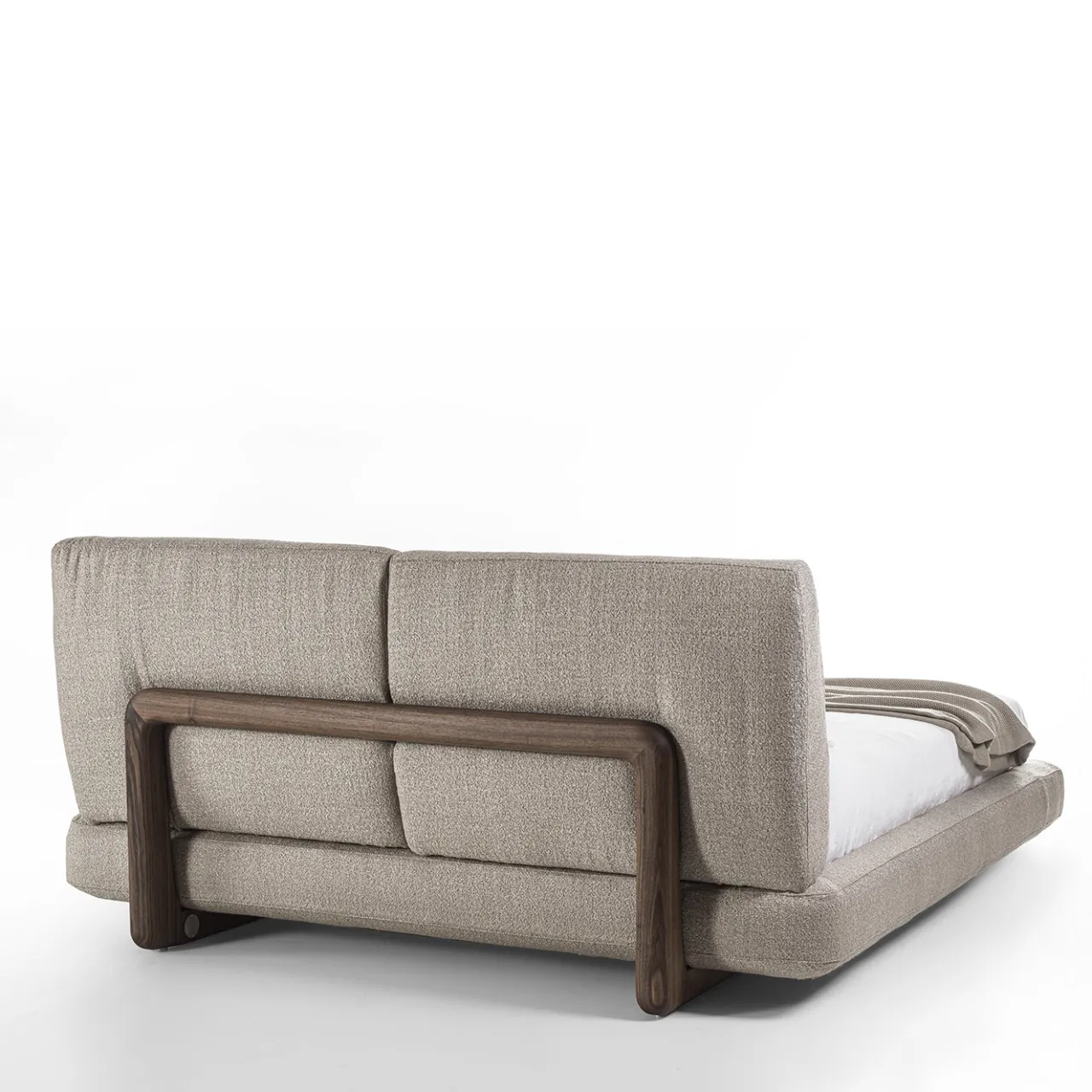 Riva 1920 Beds<Sospiro solid walnut wood and Taupe bouclé fabric Bed