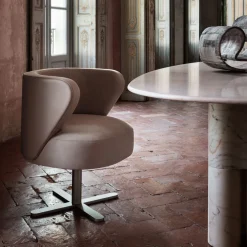 Ghidini 1961 Armchairs<Spritz Swivel Beige Leather Dining Armchair by Lorenza Bozzoli
