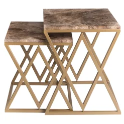 La Sartoria del Marmo by Lombardi Marmi Nesting Tables<Stromboli and Vulcano Marron Emperador Set of 2 Coffee Tables