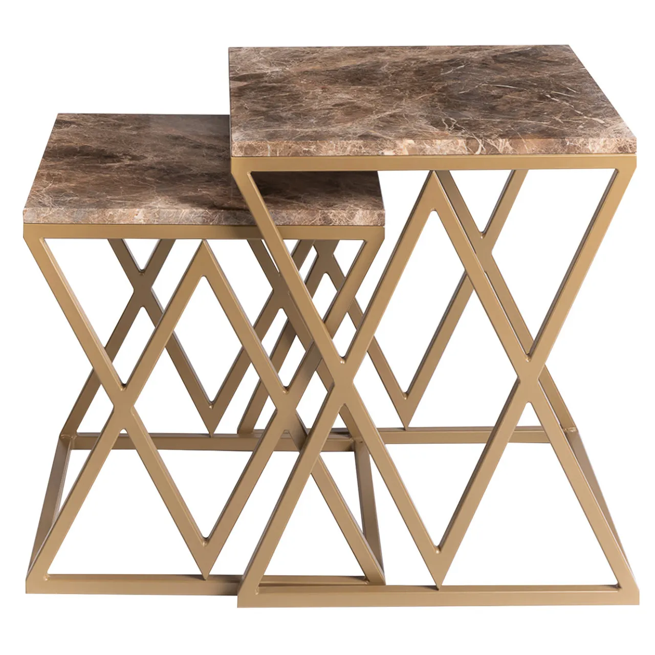 La Sartoria del Marmo by Lombardi Marmi Nesting Tables<Stromboli and Vulcano Marron Emperador Set of 2 Coffee Tables