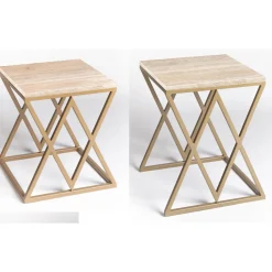 La Sartoria del Marmo by Lombardi Marmi Nesting Tables<Stromboli and Vulcano Travertine Set of 2 Coffee Tables