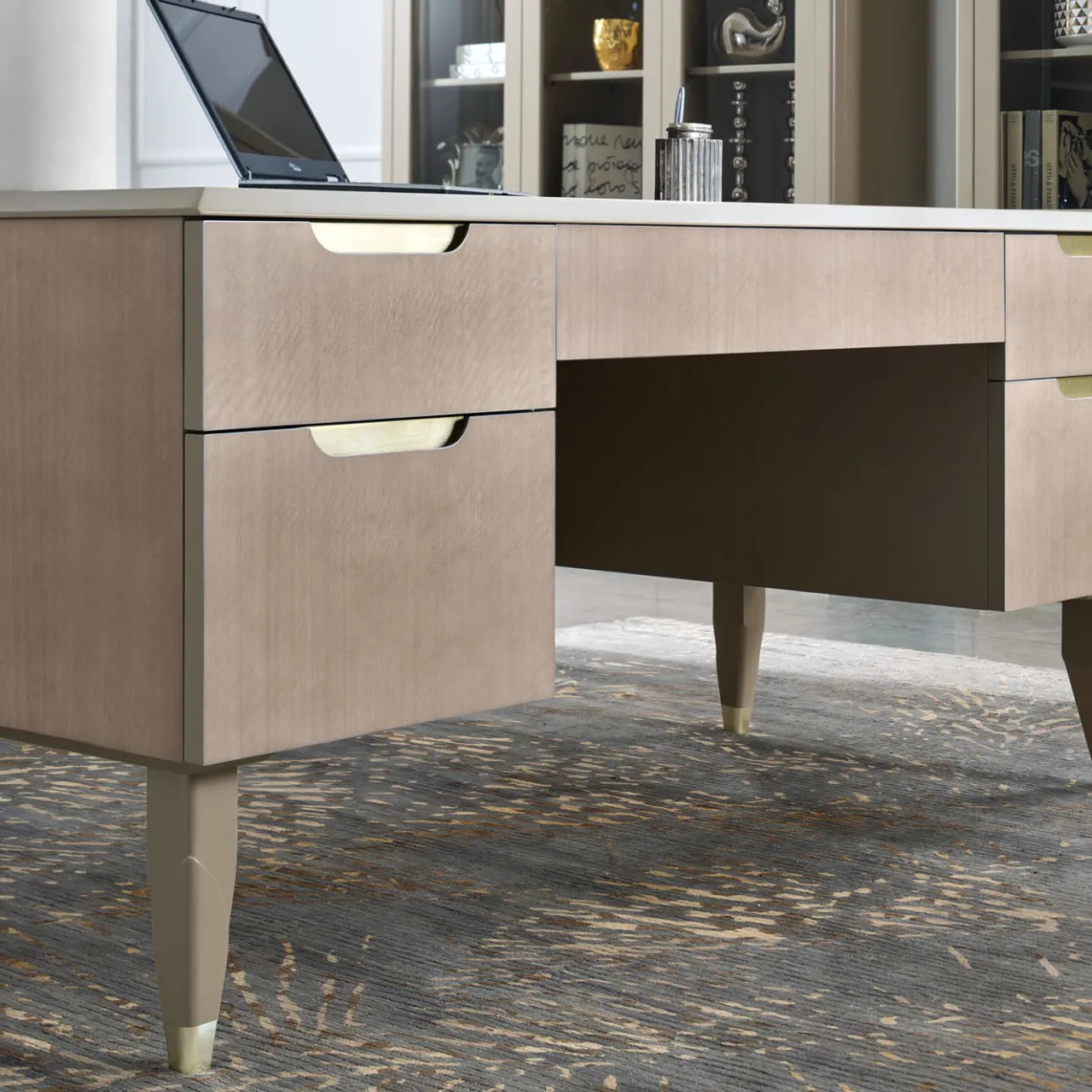 Guerra Vanni Desk & Writing Tables<Taupe Eucalyptus Writing Desk with Champagne Handles from Studio Privè Collection