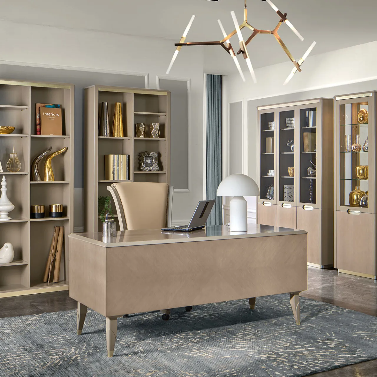 Guerra Vanni Desk & Writing Tables<Taupe Eucalyptus Writing Desk with Champagne Handles from Studio Privè Collection
