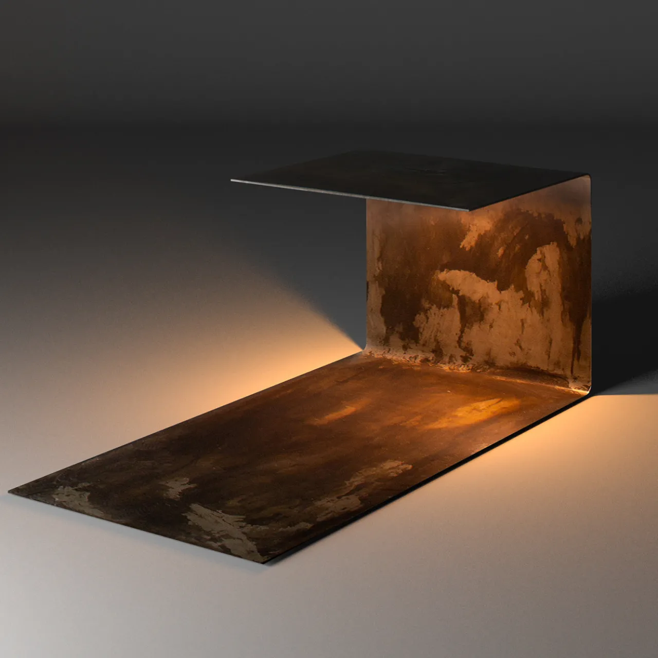 Renzo Serafini Side Tables<Terra Gray Steel Side Table with LED Light
