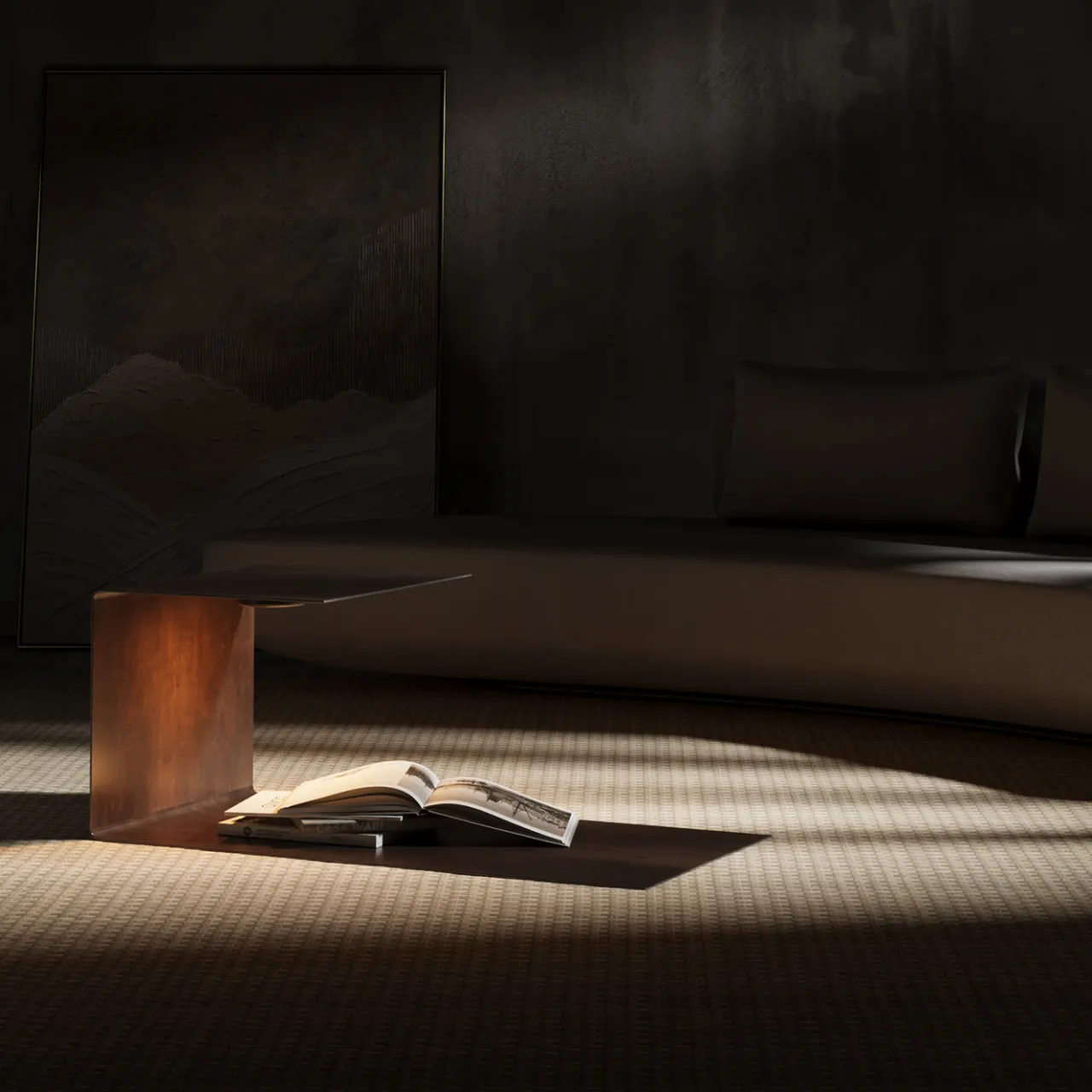 Renzo Serafini Side Tables<Terra Gray Steel Side Table with LED Light