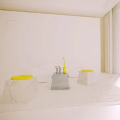 Dimarmo Stools<Trape Carrara Stool with Yellow Seat by Sissy Daniele