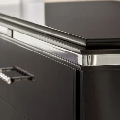 LCI_DECORA Dressers<Vanity 4-Drawer Black Dresser with Chrome Accents