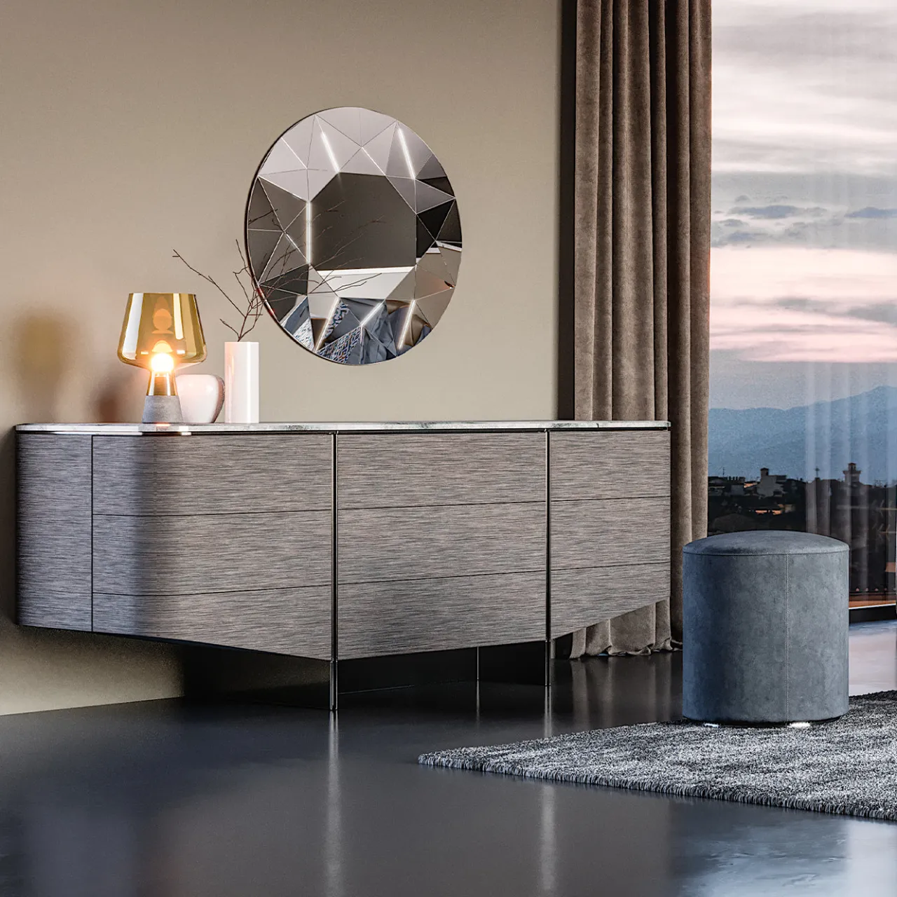 Living Couture Dressers<Venere Dark Grey Dresser with Marble Top