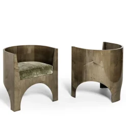 Fratelli Boffi Chairs<Volta Wood and Green Velvet Cushion Chair by Storagemilano