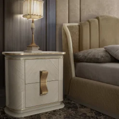 A.R. Arredamenti Nightstands<White and Gold Bedside Table