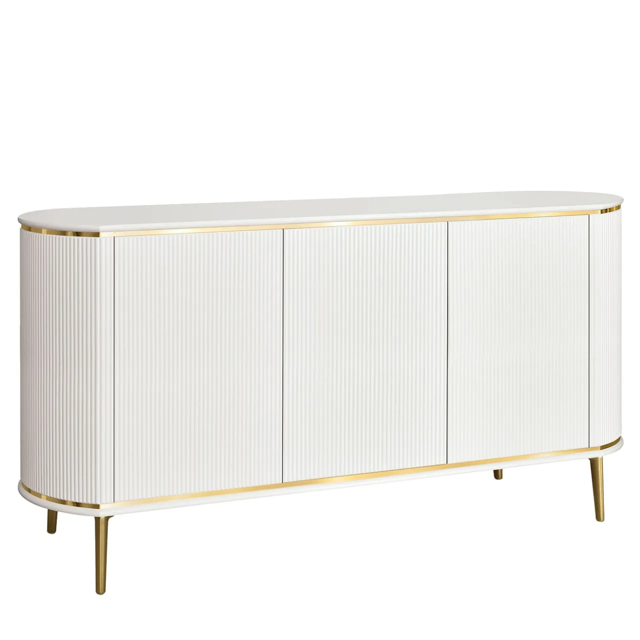 Morello Gianpaolo Cabinets<White 3-Door Cabinet with Canneté Detailing and Gold Accents