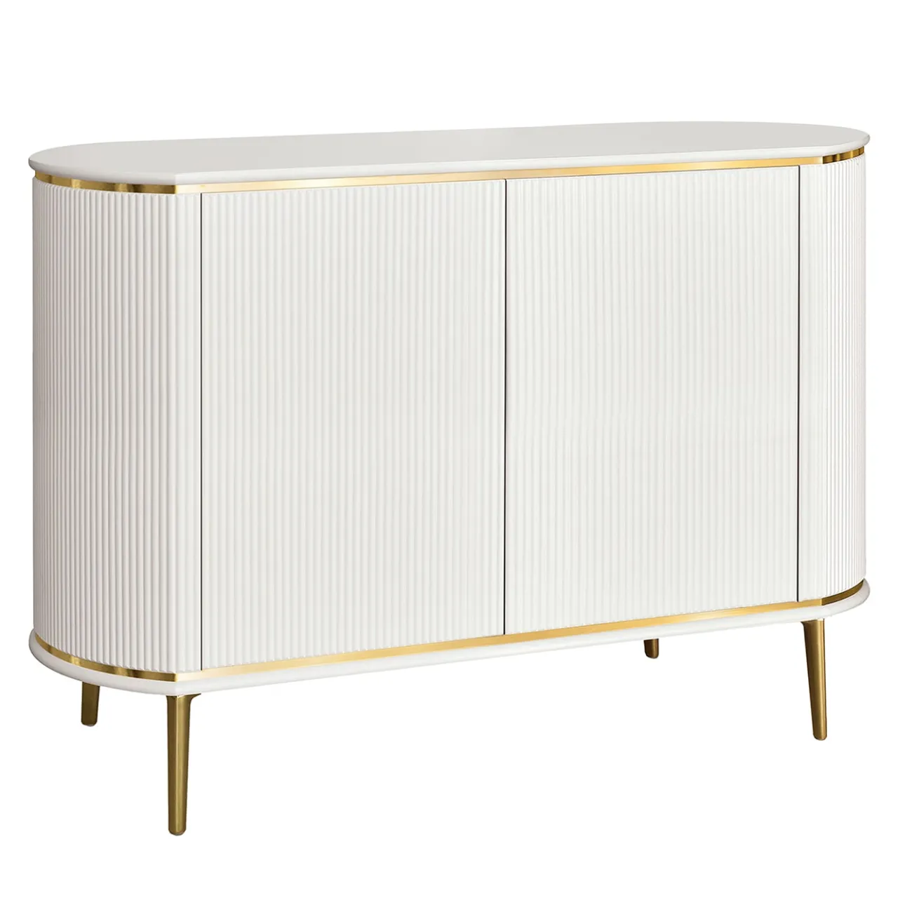Morello Gianpaolo Cabinets<White 2-Door Cabinet with Canneté Texture and Gold Accents