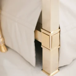 CG Capelletti Beds<White Leather & Golden Bronze Double Canopy Bed