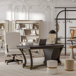 Guerra Vanni Ottomans & Poufs<White Leather Pouf with Gold Rings from Studio Privè Collection