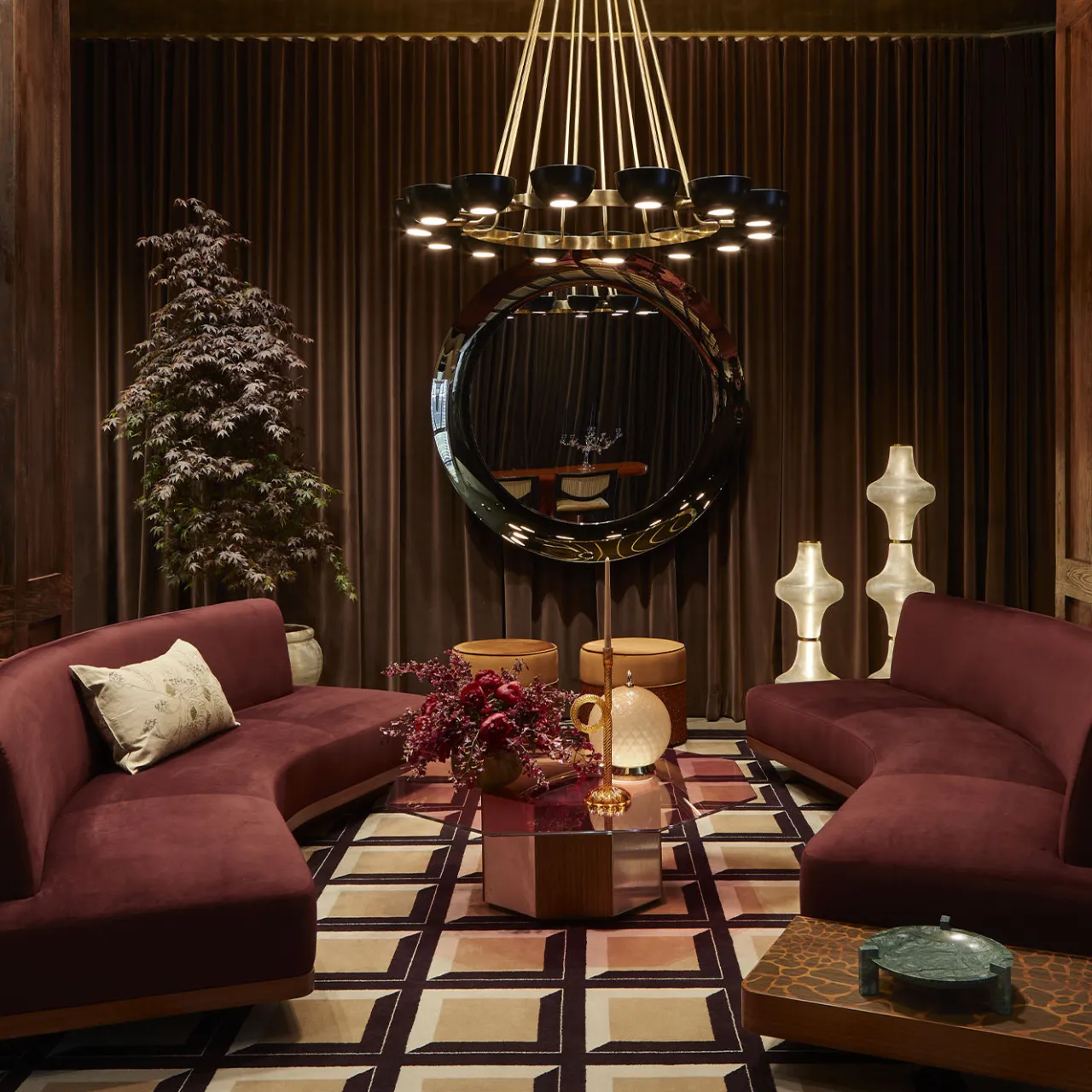 Fratelli Boffi Sofas<Wild Back Curved Red Wine Sofa by Lorenza Bozzoli